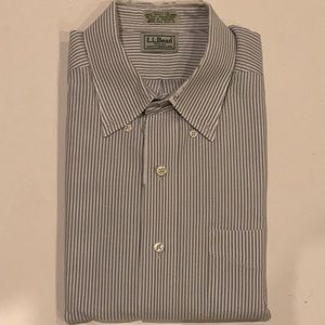 Men’s blue & white pinstriped LL Bean shirt